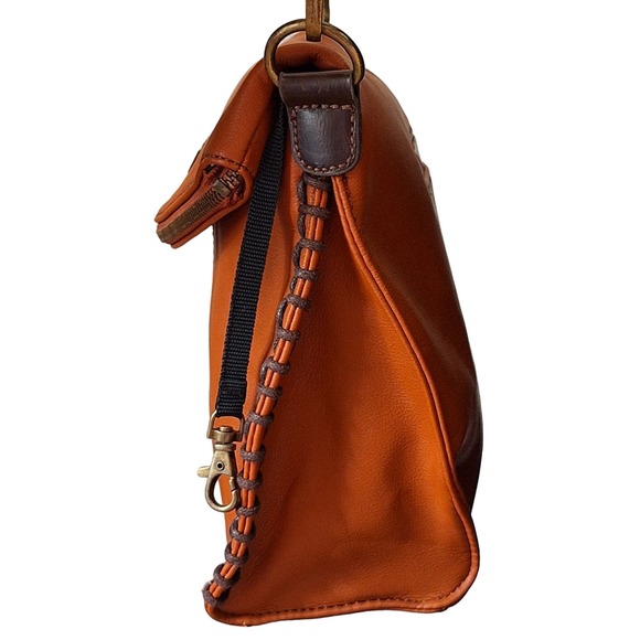 Chala Faux Vegan Leather Fold Over Crossbody Bag Purse Cognac Boho Earthy - Picture 4 of 10